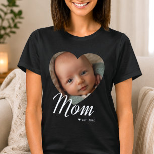 Mamma Etablerade Skript Hjärta Foto Svart T Shirt