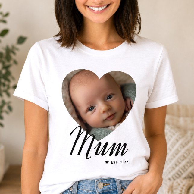 Mamma Etablerade Skript Hjärta Foto Vitt T Shirt (Skapare uppladdad)