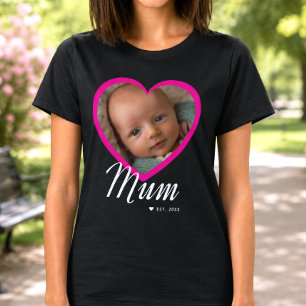 Mamma Etablerade Skript Rosa Hjärta Foto Svart T Shirt