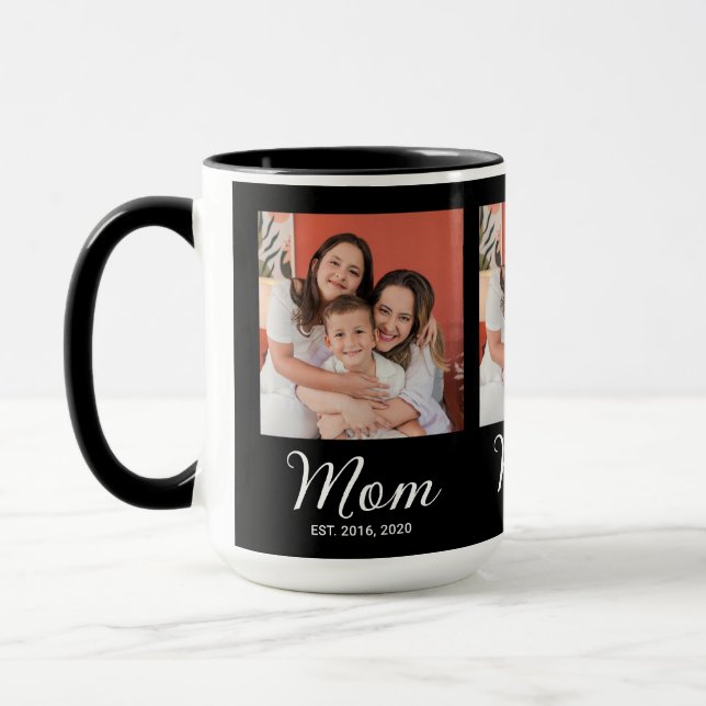Mamma Etablerade Skript Svart 3 Foto Kaffe Mugg (Vänster)