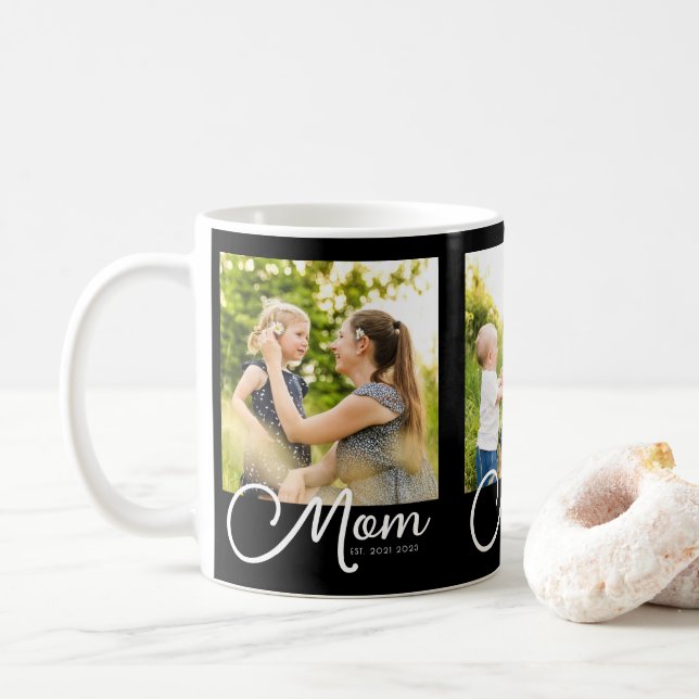 Mamma Etablerade Skript Svart 3 Foto Kaffe Mugg (Med munk)