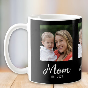 Mamma Etablerade Skript Svart 3 Foto Kaffe Mugg