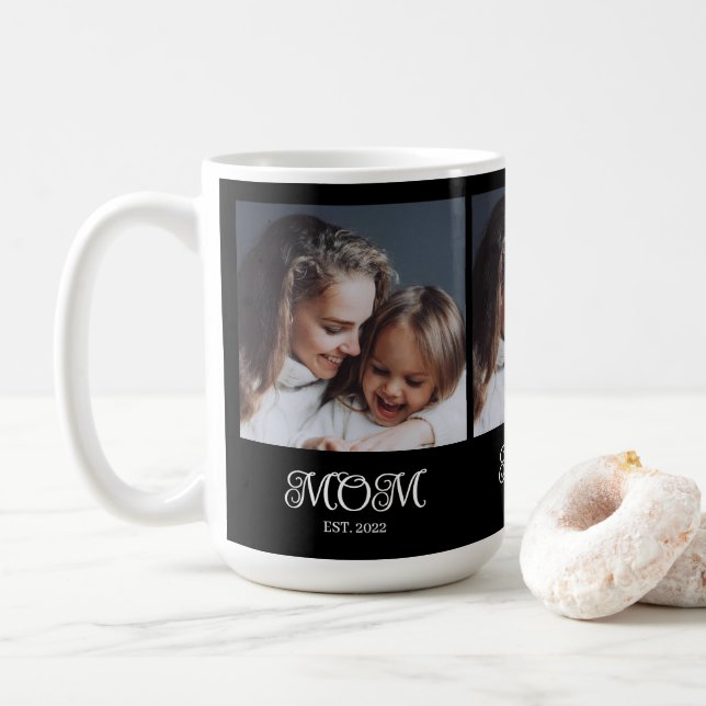 Mamma Etablerade Skript Svart 3 Foto Kaffemugg (Med munk)