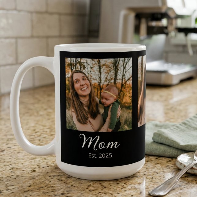 Mamma Etablerade Skript Svart 3 Foto Kaffemugg (Skapare uppladdad)
