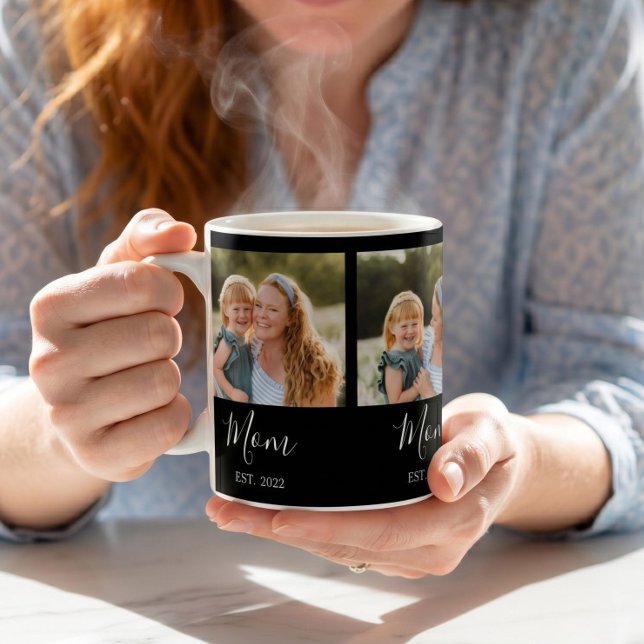 Mamma Etablerade Skript Svart 3 Foto Kaffemugg (Skapare uppladdad)