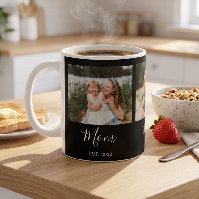 Mamma Etablerade Skript Svart 3 Foto Kaffemugg (Skapare uppladdad)