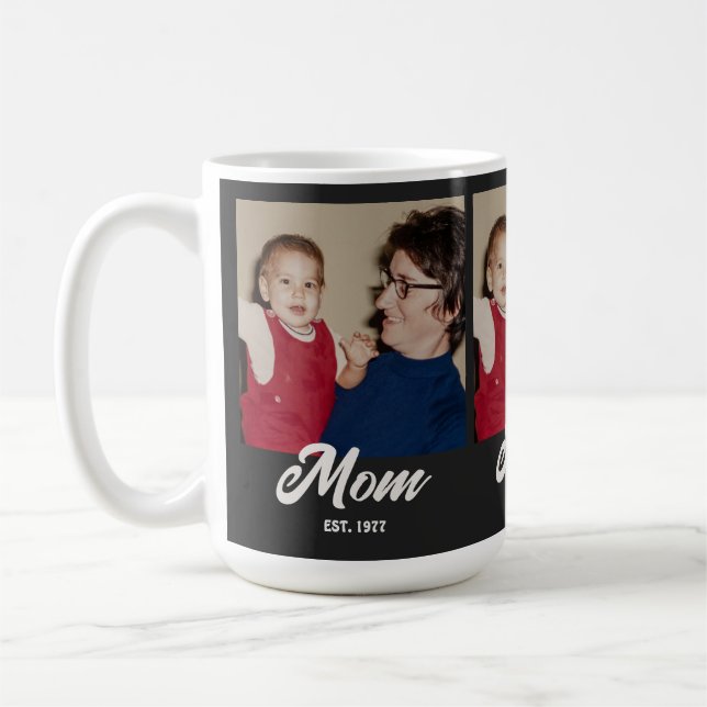 Mamma Etablerade Skript Svart 3 Foto Kaffemugg (Vänster)