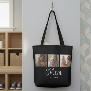 Mamma Etablerade Skript Svart 3 Foto Tygkasse