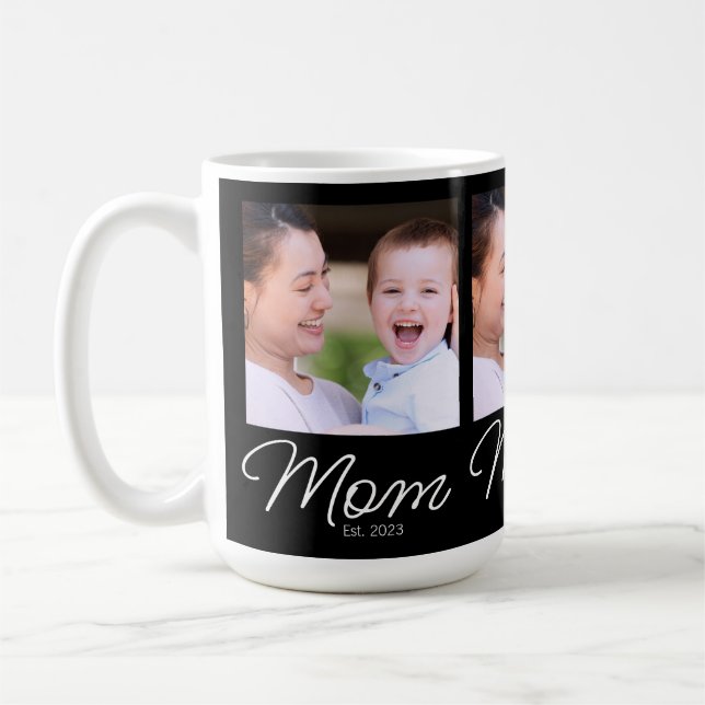 Mamma Etablerade Skript Svart Foto Kaffemugg (Vänster)