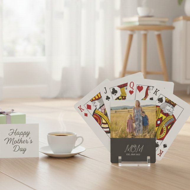 Mamma Etablerade Skript Svarta Foto Poker Kort Casinokort (Skapare uppladdad)