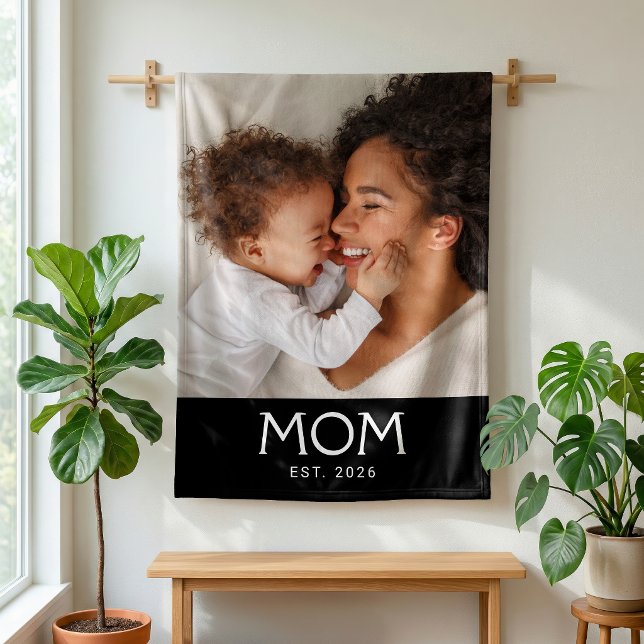 Mamma Etablerade Svart Modern Typografi Foto Fleecefilt (Skapare uppladdad)