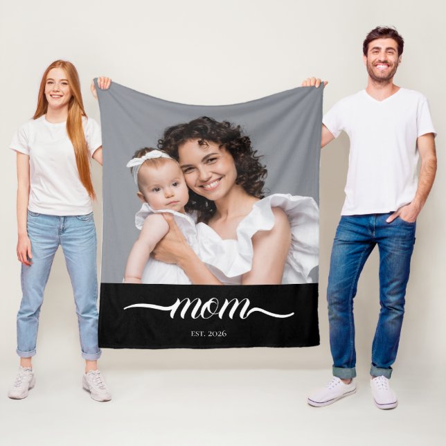 Mamma etablerade svart modernt skriptfoto  fleecefilt (På plats)