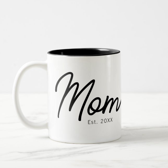 Mamma etablerade svart skript minimalistisk elegan Två-Tonad mugg (Vänster)