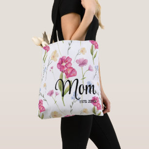 Mamma etablerade vacker blommig tryckt vildblomma tygkasse