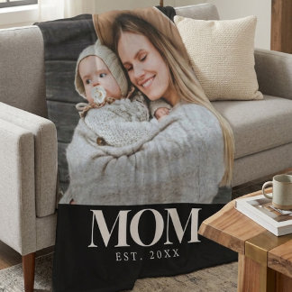 Mamma Etablerade Vit Typografi Foto Present Fleecefilt