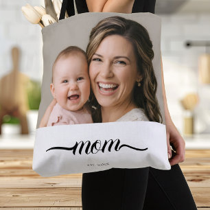 Mamma etablerade vitt foto anpassat år tygkasse