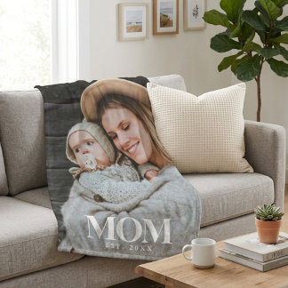 Mamma Etablerade Vitt Typografi Foto Present Fleecefilt