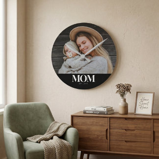Mamma Etablerade Vitt Typografi Foto Present Rund Klocka