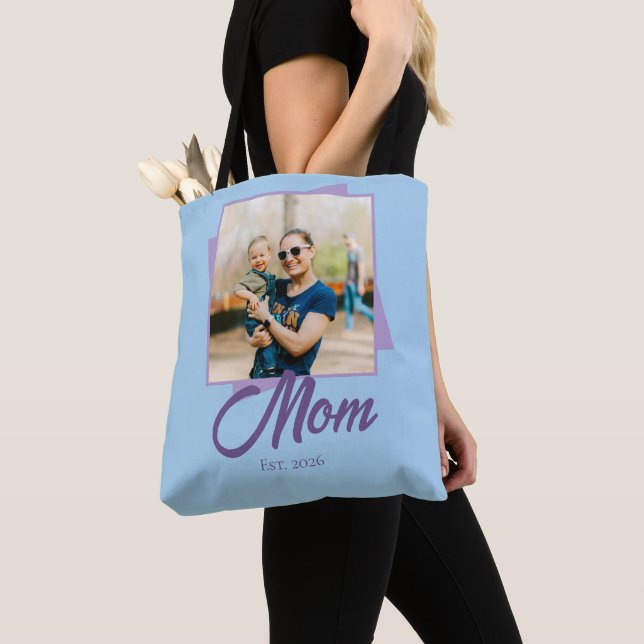 Mamma Etablerat År med Foto Tygkasse (Närbild)