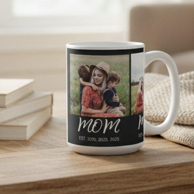 Mamma Etablerat skript, svart 3-foto Kaffemugg (Skapare uppladdad)