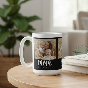 Mamma Etablerat skript, svart 3-foto Kaffemugg