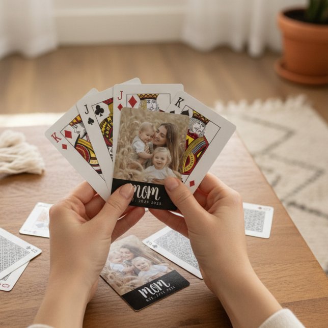 Mamma Etablerat skript, svart foto Casinokort (modern black and white mom established date custom photo playing cards mothers day stocking stuffers)