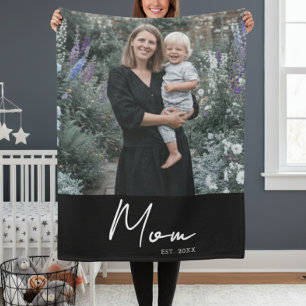 Mamma-etablerat svart, modern skriptfoto fleecefilt