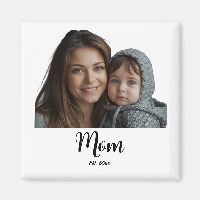 Mamma Etableringsår Svart Modern Skrift  Magnet (Framsidan)
