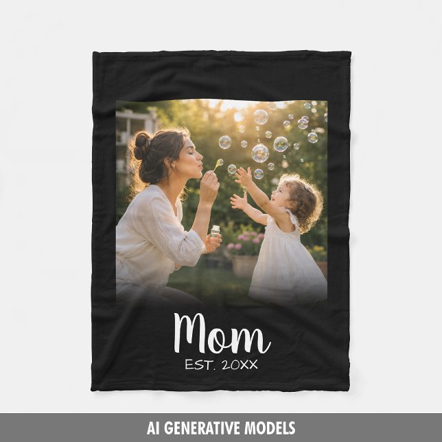 Mamma Etablished Foto Minnesgåva Fleecefilt (Mom Established Photo Memory Gift Fleece Blanket)