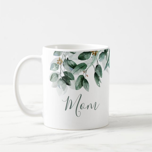 Mamma Eucalyptus Foliage Modern vattenfärg Kaffemugg (Vänster)