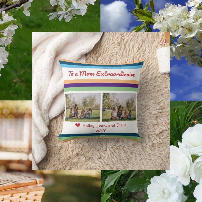 Mamma Extraordinaire 2 Photos Namn Modern Kudde (Modern, minimalist photo pillow for a Mom Extraordinaire)