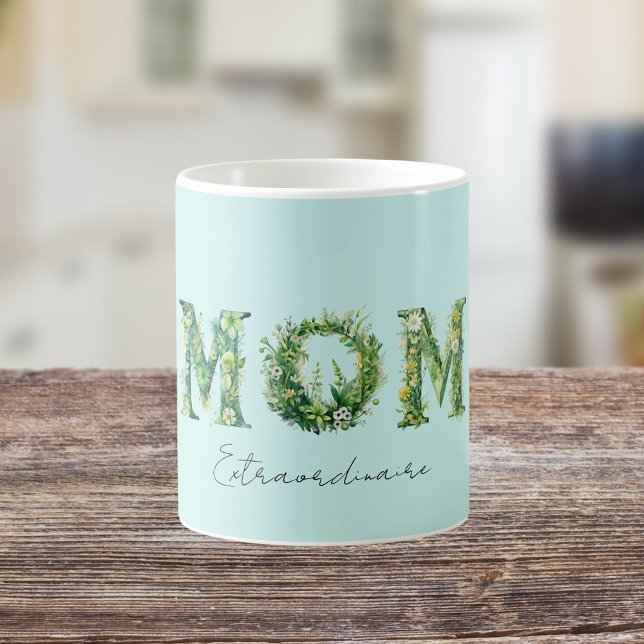 Mamma Extraordinaire Blommigt Typografi Kaffemugg (Skapare uppladdad)
