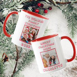 Mamma-familjens julfoto, rött och vitt mugg
