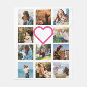 Mamma Family Photo Collage Rosa Heart Fleecefilt