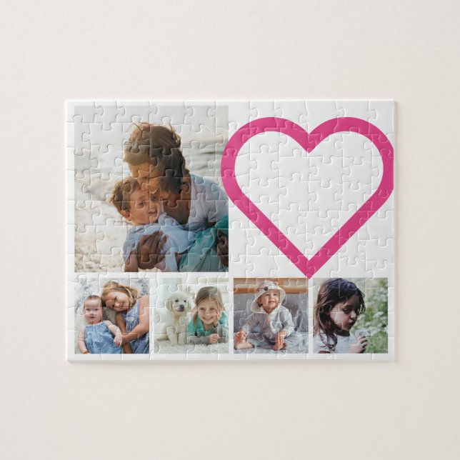 Mamma Family Photo Collage Rosa Heart Pussel (Horisontell)