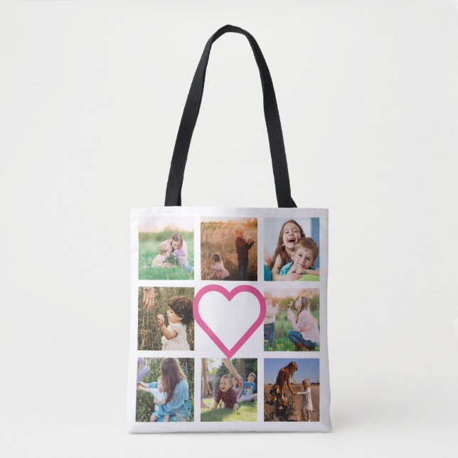 Mamma Family Photo Collage Rosa Heart Tygkasse (Framsida)