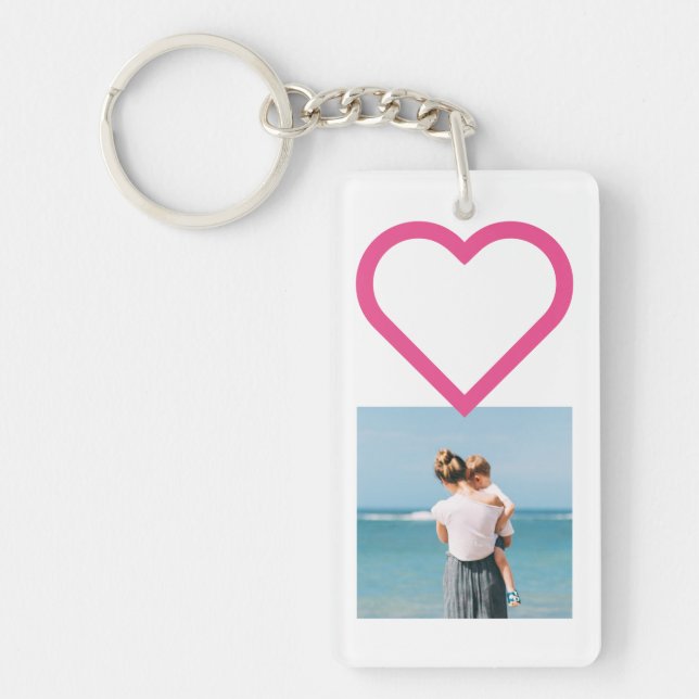 Mamma Family Photo Collage Rosa Hjärtnyckelring (Framsidan)