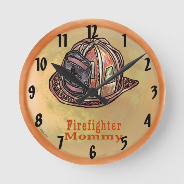 Mamma Firefighter Rund Klocka (Framsida)