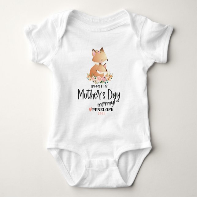 Mamma First Mors dag Baby Bodydräkt med Namn T Shirt (Framsida)