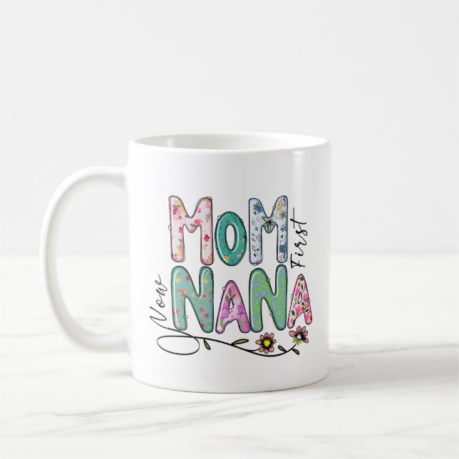 Mamma First Now Nana Cute Pastel Färg Gift Nana Kaffemugg (Vänster)