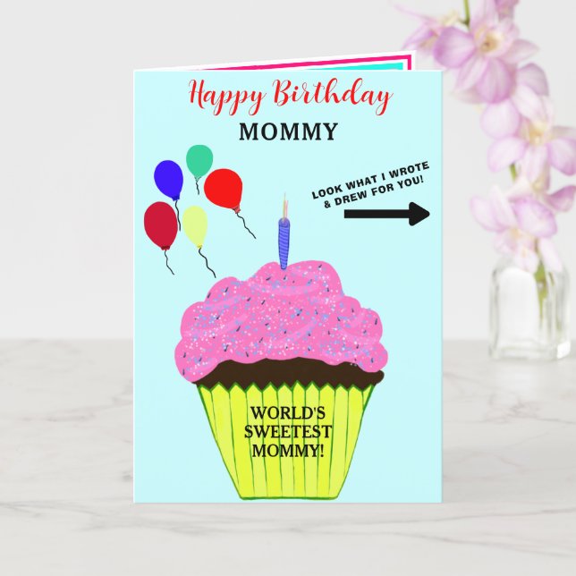Mamma Födelsedag Rosa Cupcake Skriv Ritad Meddelan Kort (Orkide)