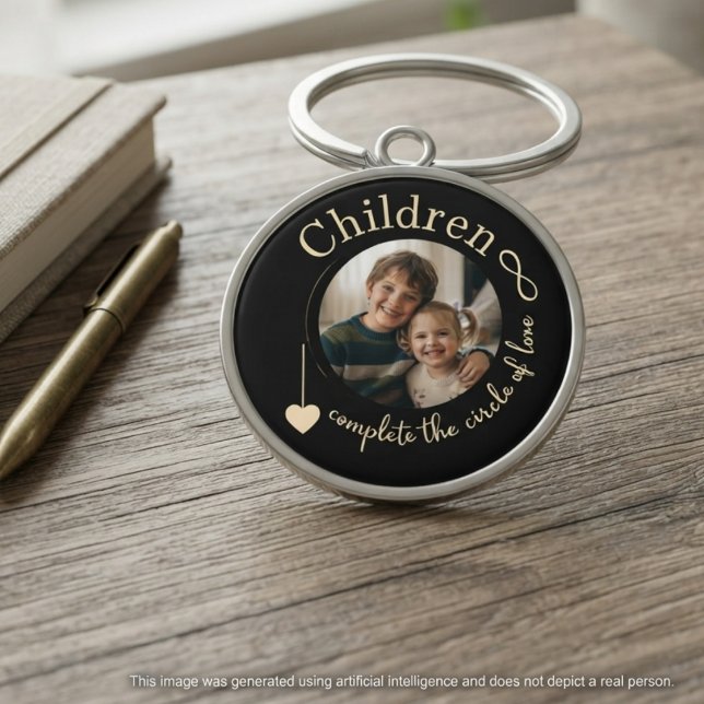 Mamma Födelsedag Vildbloms kärlekskrets Rund Silverfärgad Nyckelring (A whimsical 'Circle of Love' photo keychain for mom — perfect birthday gift idea.)