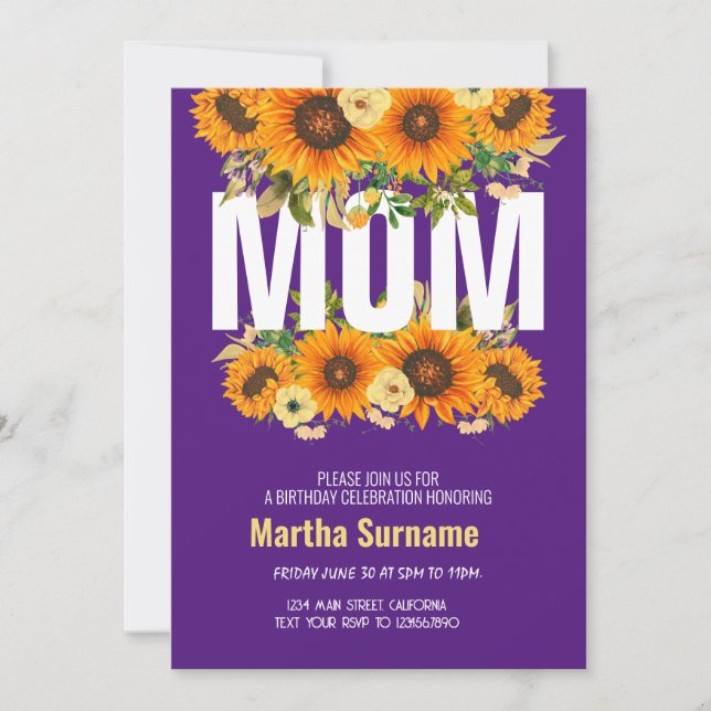 Mamma Födelsedagsfirande Lila Blommor Inbjudningar (Framsida)