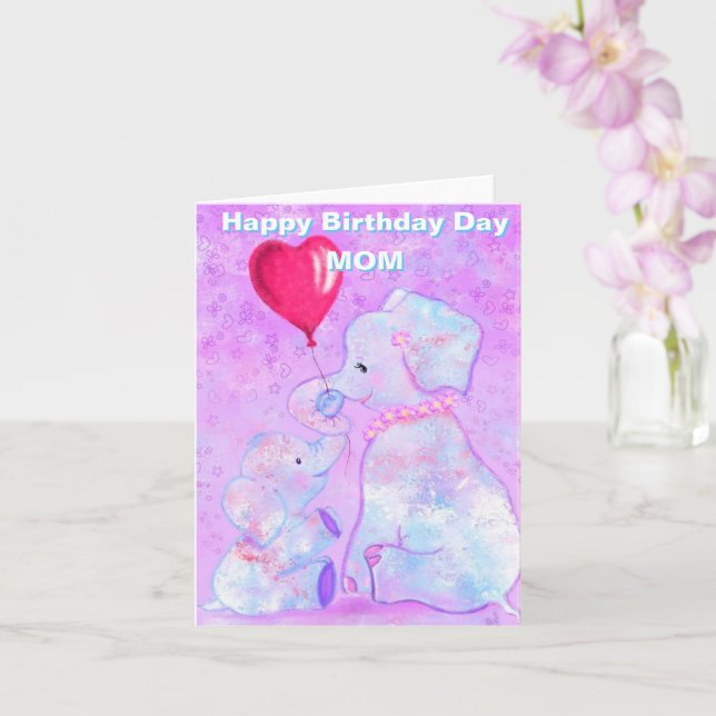 Mamma-födelsedagskortet Cute Elephant Baby med Mam Kort (Orkide)