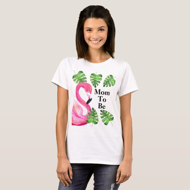 Mamma för att vara Flamingo Tropical Löv Party T Shirt (Hel framsida)