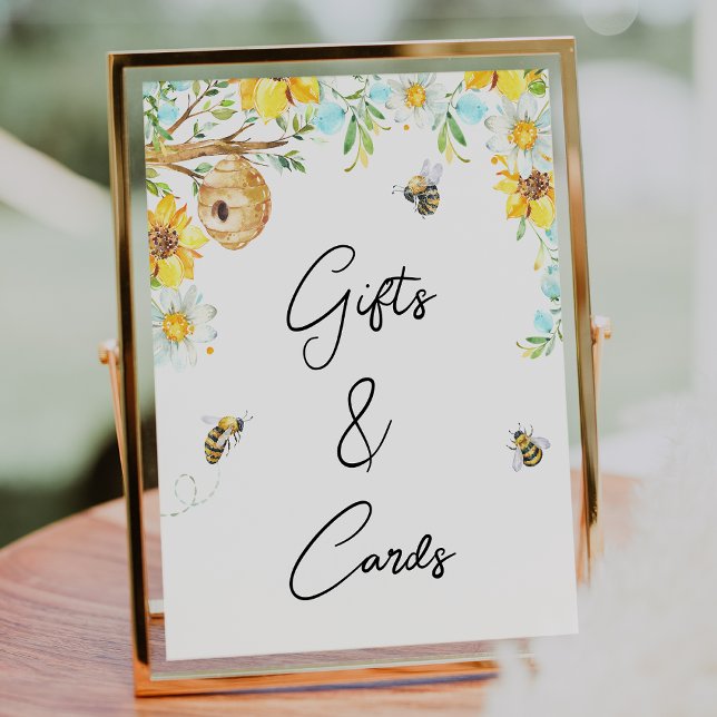 Mamma för Blommigt av blå Gult till Bebisusslare Fototryck (Boys Mommy-To-Bee Bee Themed Baby Shower Sign Floral Bumble Bee baby Shower Tabletop Sign, Bumble )