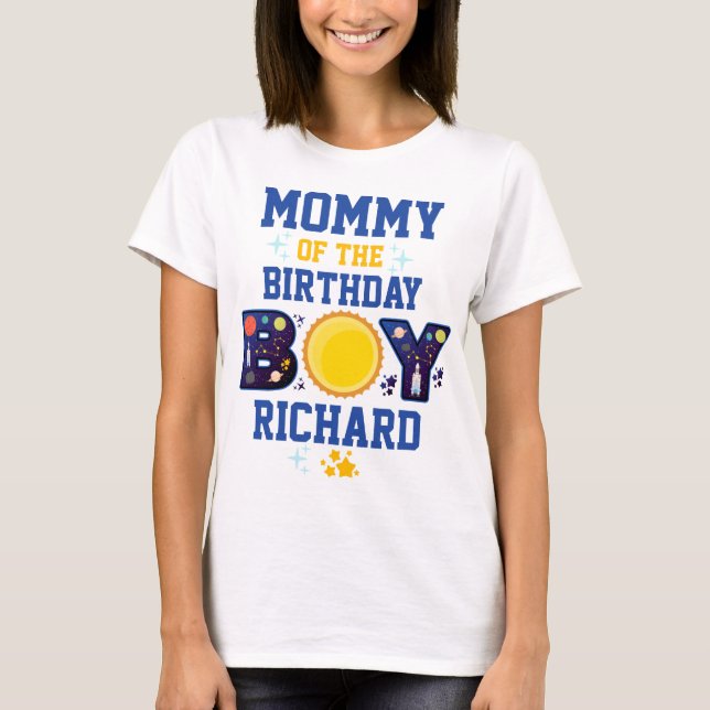 Mamma för födelsedagspojkplats | Planets Galaxy T Shirt (Framsida)