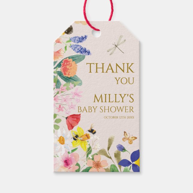 Mamma för små vilda blommor till Bee Baby Shower Presentetikett (Framsidan)