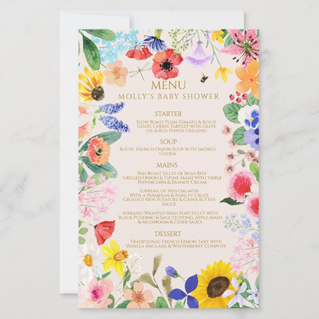 Mamma för små vilda blommor till menyn Bee Baby Sh (Framsida)