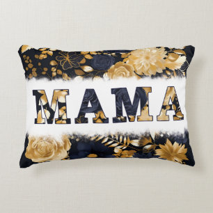 MAMMA för snyggt blå + Guld-Blommigt från barn Prydnadskudde
